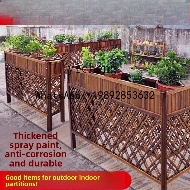 X8   Outdoor Flower Stand Partition Fence Restaurant Rectangular Anti-Corrosion Wood Flower Box Courtyard Wooden Fence Indoor