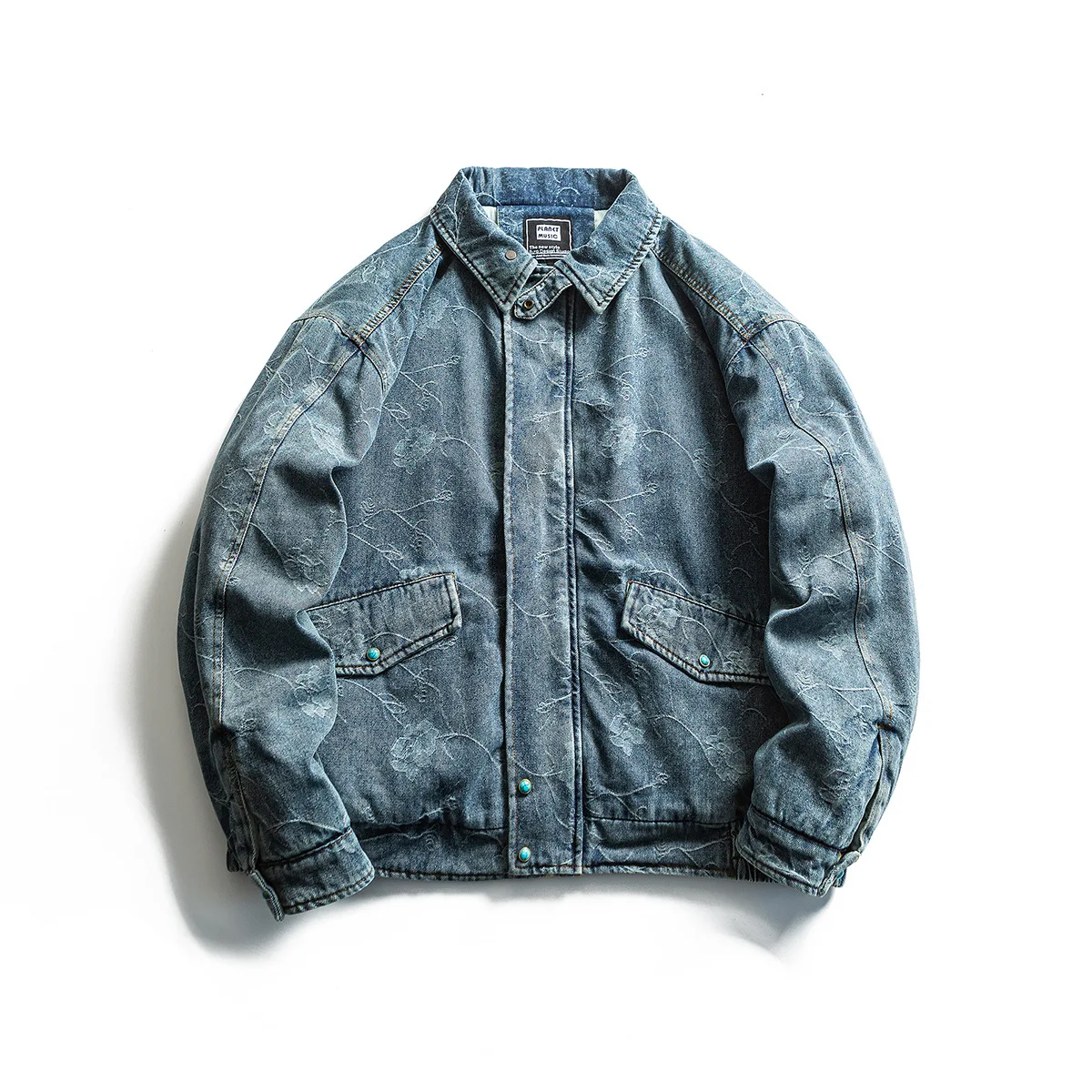 

Мужское удлиненное пальто в стиле ретро: японский винтажный дизайн, цветочная вышивка, джинсовая ткань, свободный крой, модный городской стиль, утепленное