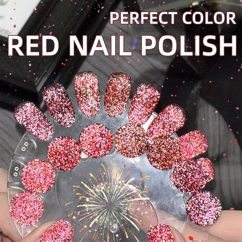 PERFECT COLOR Red Glitter Nail Polish 12ml Glitter Gel Nail Polish Christmas Nail Polish Dark Red Nail Polish 4 Colors,Home DIY