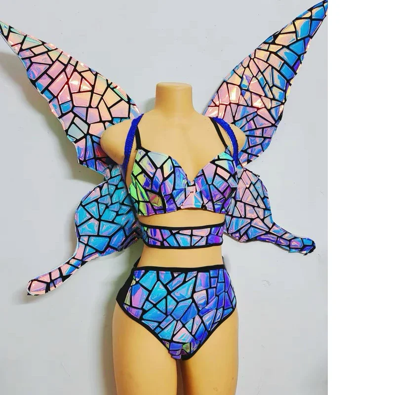 Luminous Butterfly Fairy Costume para senhoras, espelho laser, boate Gogo Dancing, Stage Performance