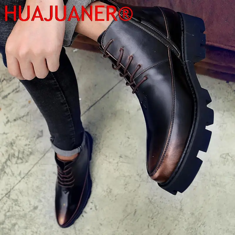 Men Casual Natural Leather Boots High Top Motorcycle  Boots Men Non-Slip Cowboy Botas Lace-up Hiking Shoes Bota Masculina