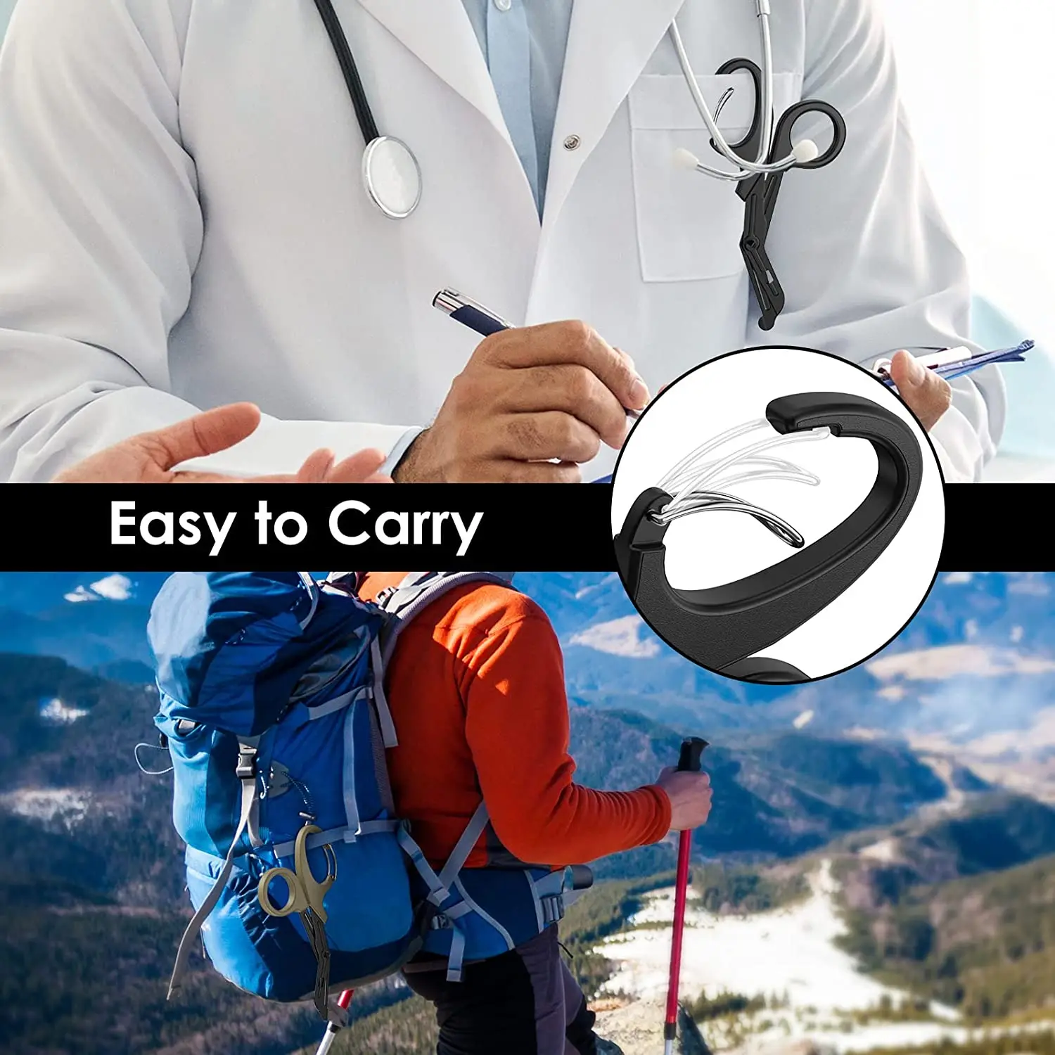 Trauma-Schere, medizinische Schere mit Karabiner, Edelstahl-Verbandschere für Krankenschwestern, Ärzte, Krankenpflegestudenten, Erste Hilfe – Detail 3