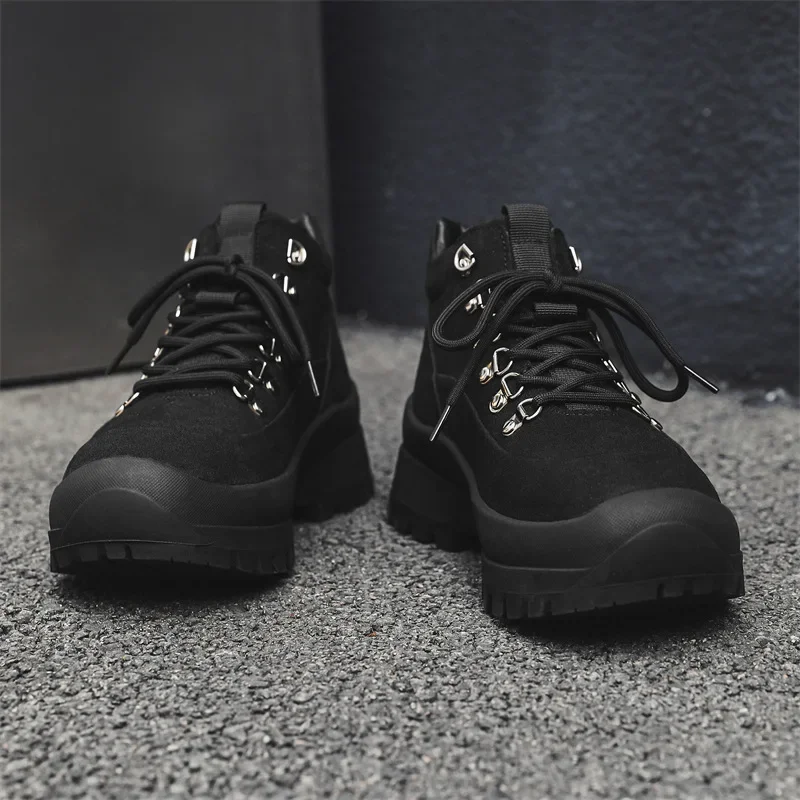 CLAIAMI 2024 New Men Hiking Shoes Casual Versatile Sports Leather Sneakers for Men Lace-up Rubber Luxury Shoes Zapatos De Hombre