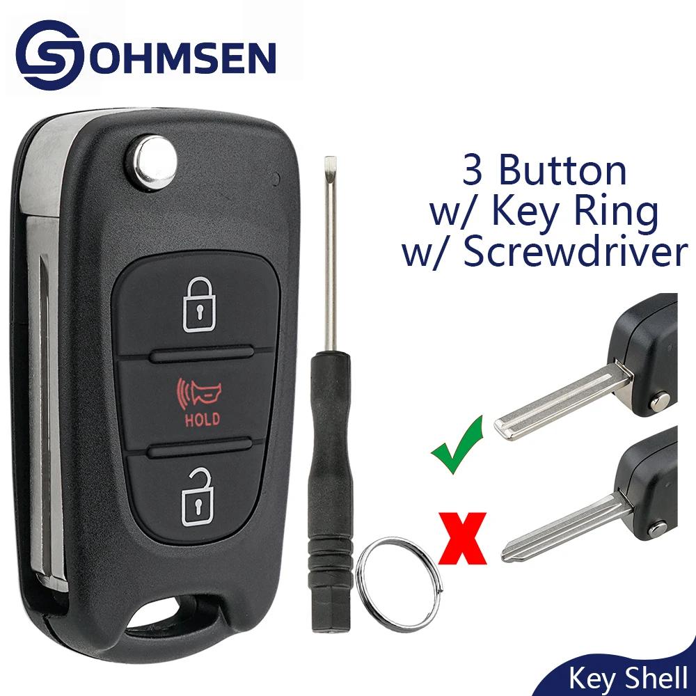 

OHMSEN 3 Button Remote Flip Key Fob Shell Case + TOY40 Blade for Kia Soul Sportage Rio 2010 2011 2012 2013 2014