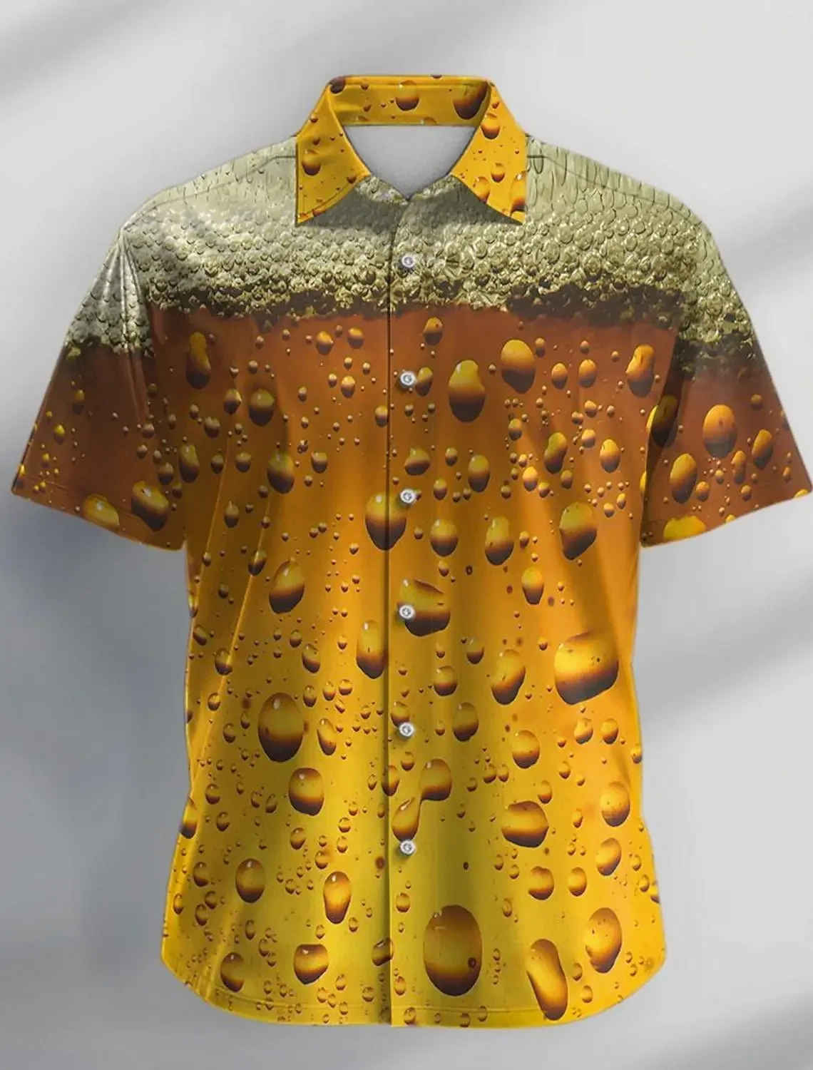 Camicia con risvolto abbottonato per le vacanze quotidiane della festa della manica corta da uomo con stampa 3D del modello di birra per le vacanze estive del Resort, stile hawaiano