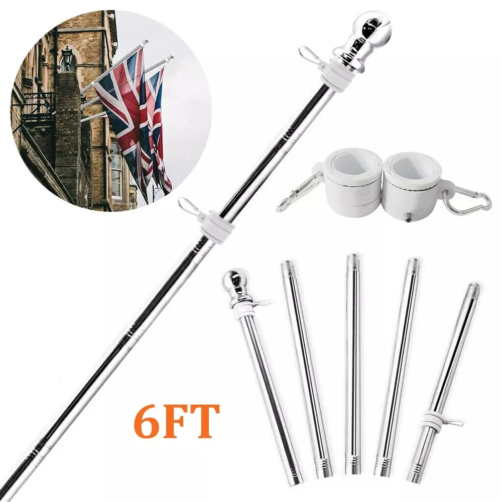 6Ft Flag Pole Kit Stainless Steel Wall Mounted Rotating Flag Heavy Duty with Screws Stand Flagpole Yard Banner Holder