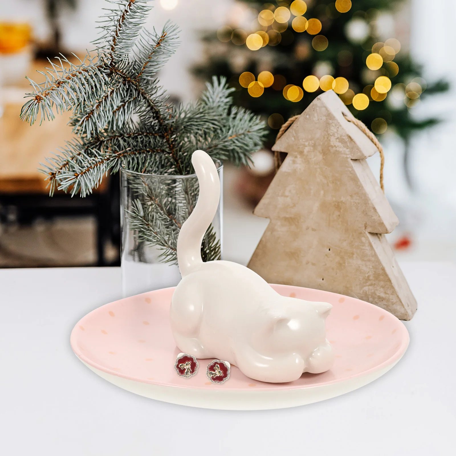 

Керамический лоток для хранения ювелирных изделий с белой собакой, креативная тарелка для демонстрации маленьких кошек для серег, колец, органайзера в скандинавском стиле