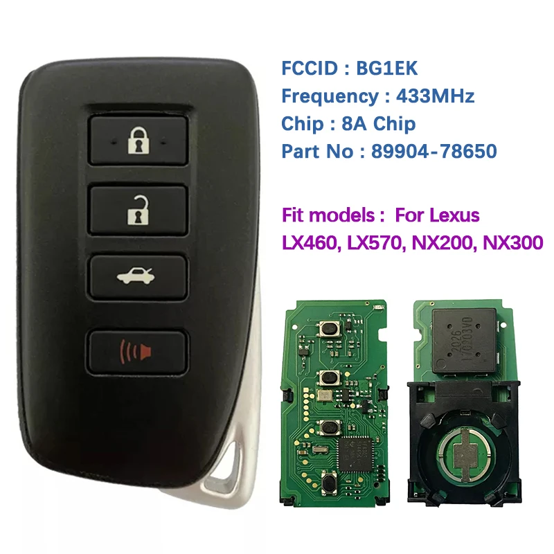 CN052002 Aftermarket 4 Button Smart Key For Lexus LX460 LX570 NX200 NX300 With BG1EK P1 A8 DST-AES Chip 433MHz FCCID 89904-78650