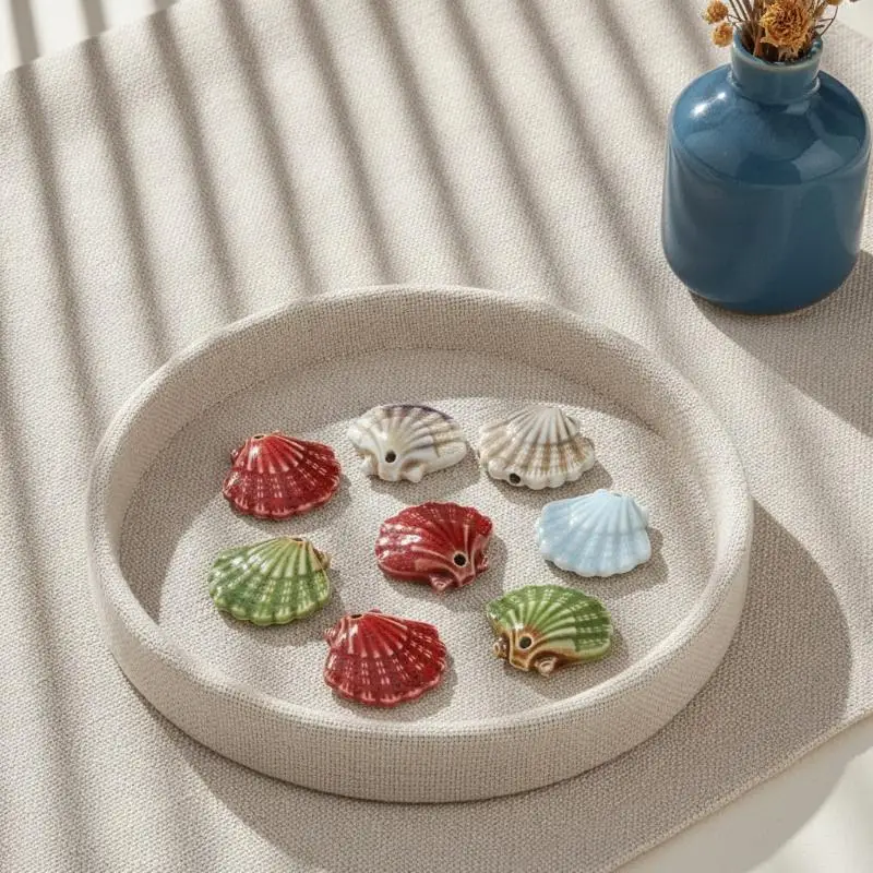 Keramik-Muschelanhänger, 5 Stück, handgefertigte, farbenfrohe, glasierte Ozean-Charms für Schmuck mit Strandthema, DIY-Basteln, TCZ1329 – Detail 1