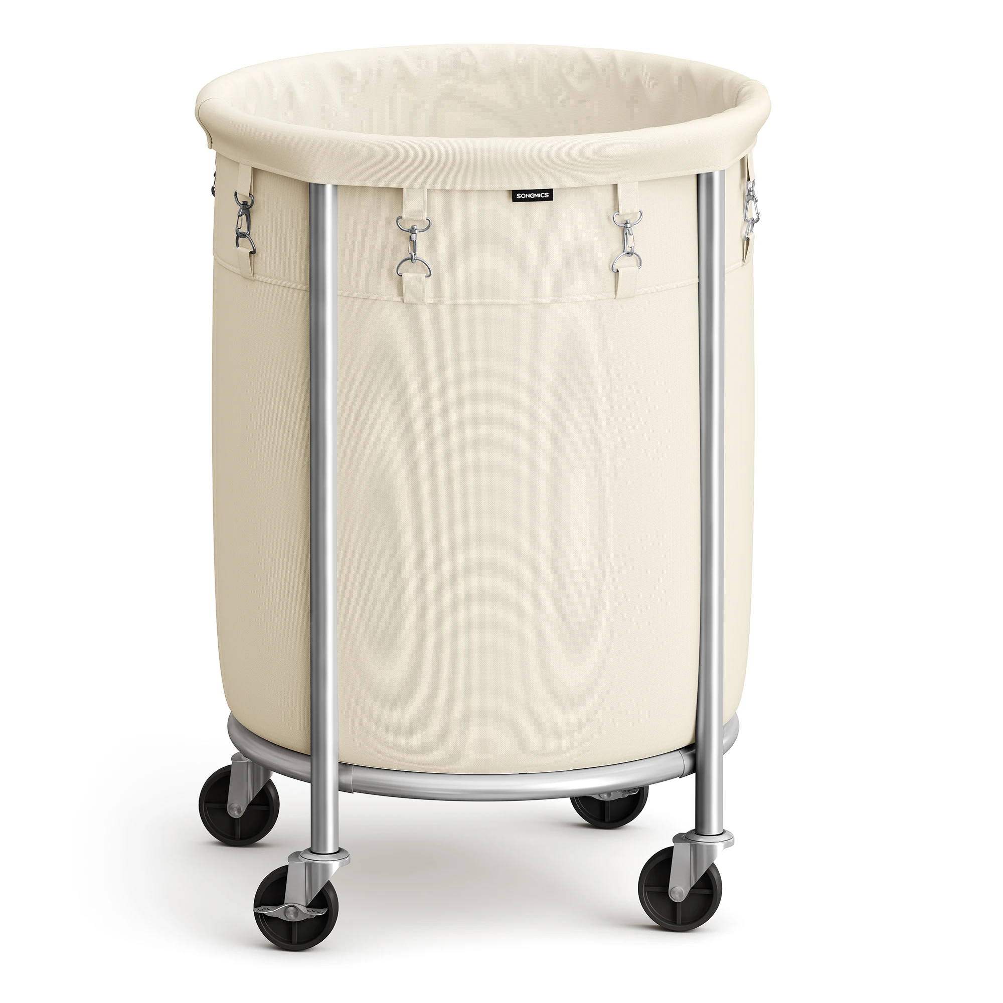 SONGMICS Laundry Basket with Wheels, Rolling Laundry Hamper, 29 Gal., Round Laundry Cart with Steel Frame and Removable Bag