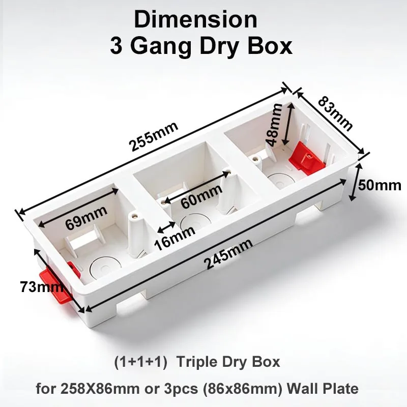 Wallpad 1 2 3 Gang Plasterboard Plastics Installation Bottom Box Dry Wall Switch Socket Installation Box White 50mm Depth