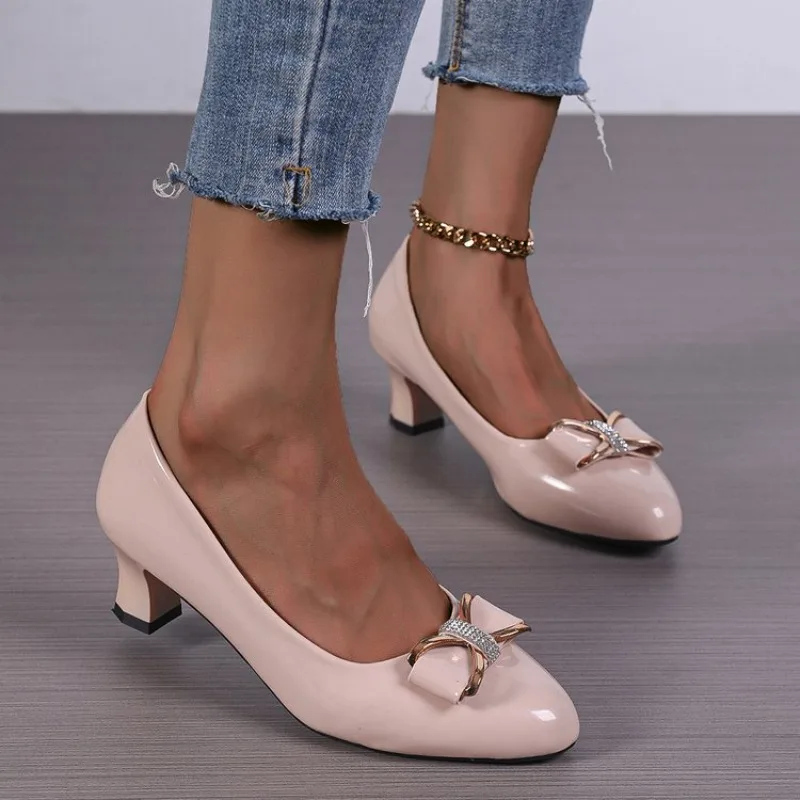 

2026 Spring New Women's Leather Shoes Fashion Professional High Heels Black Red Shallow Mouth Comfortable Work Office Shoes34-43
