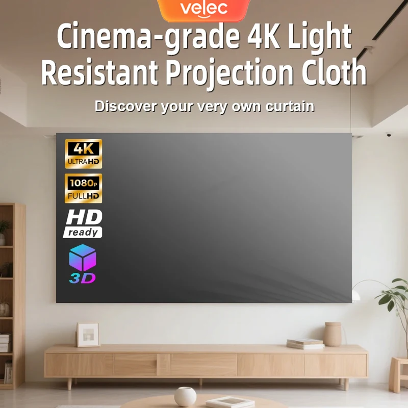 

Velec Projector Screen 80/120 Inches Portable Anti-Light 4K Support High Colour Reproduction Projection Screen