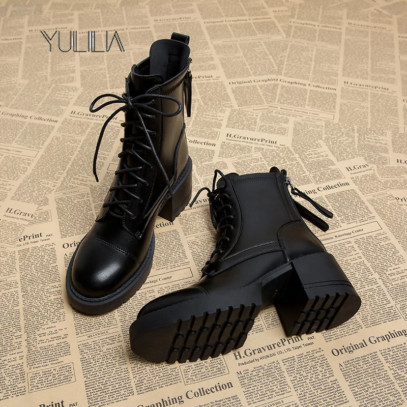 

YULILIA Trendy Sexy British style Women's Original Lace-up Short Boots Woman Office Lady Nightclub Girl Chelsea Boots Booties
