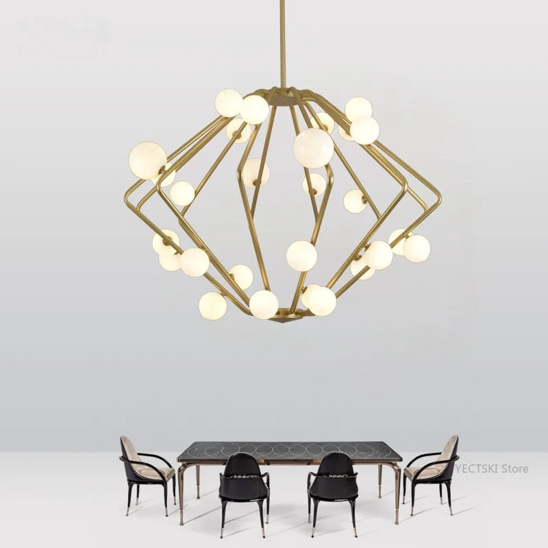 

Nordic postmodern designer with artistic simplicity and creativity, unique guest dining room, bedroom, glass ball chandelier