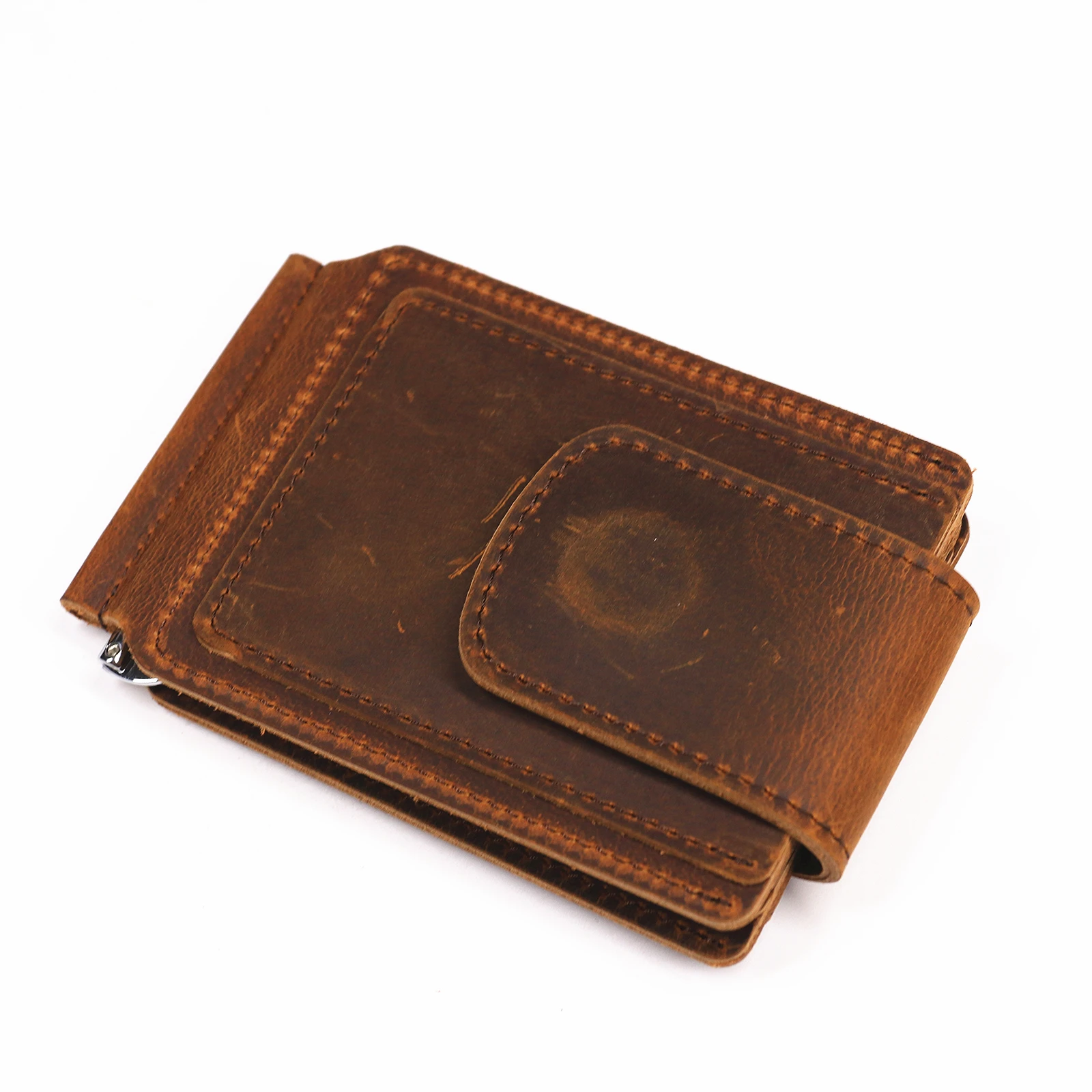Genuine Leather Slim Minimalist Bifold Money Clip Wallet For Men Male Vintage Crazy Horse Cowhide Men's Wallets With Card Holder