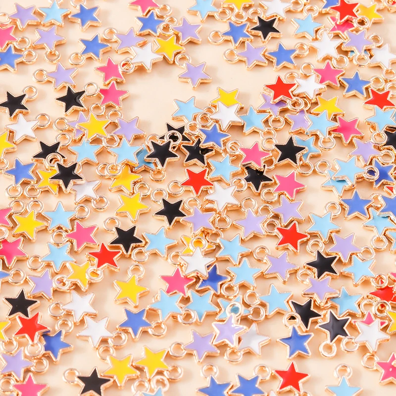 Leslie 30pcs 8*9mm Mini Charm Metal Enamel Small Star Charms Pendants For DIY Bracelet Necklace Jewelry Making Accessories