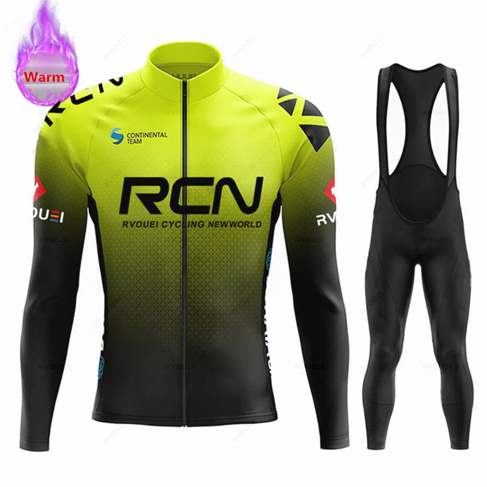 Rvouei Team Winter Thermal Fleece Cycling Jersey Set New MTB Bicycle Clothes Maillot Ropa Ciclismo Long Sleeve Bike Clothing