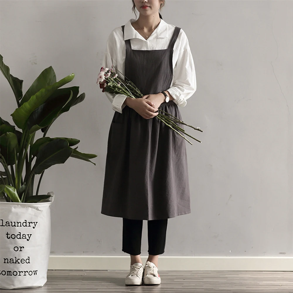 

Cotton Linen Dress Apron Summer Breathable Pure Cotton Florist Studio Literature and Art Waterproof and Antifouling Smock