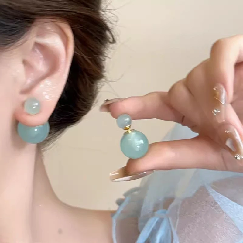 Double-sided Round Ball Earrings Jelly Colour Bubble Earrings Ladies New Light Luxury Sweet Niche Design A Two Wear Earrings