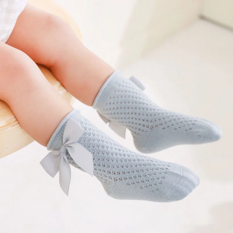 

0-24M Baby Girl Socks Summer Big Bowknot Cotton Mesh Breathable Infant Socks Newborn Middle-tube Princess Socks For Girls