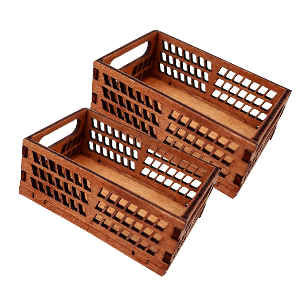 2 Pcs Furniture House Storage Box Micro Scene Baskets Decorate Wood Mini Accessories