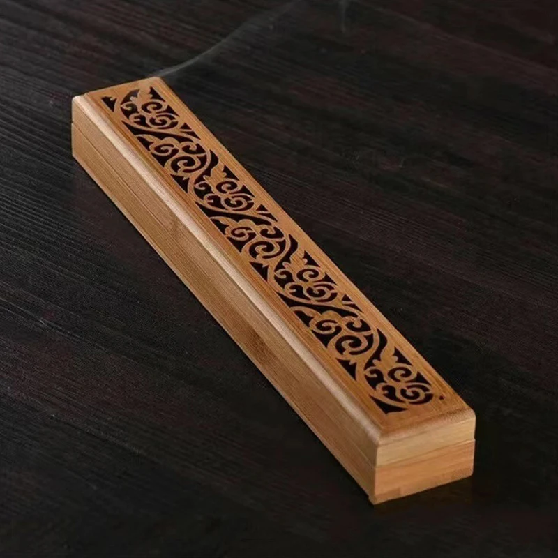 1pc Bamboo Wooden Incense Stick Holder Burning Joss Insence Box Burner Ash Catcher