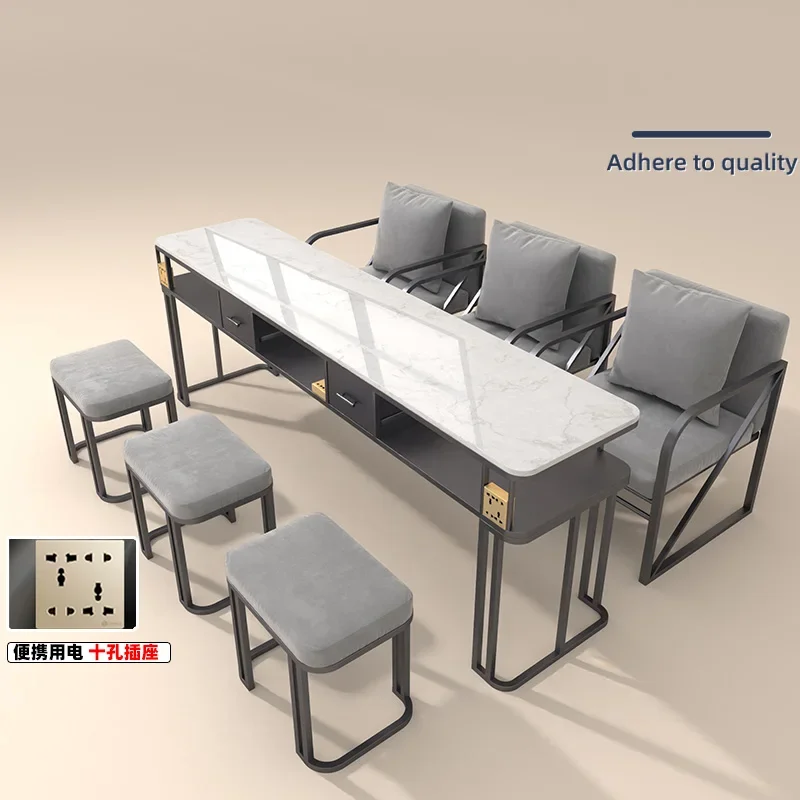 الشمال بسيط الحديثة طاولة أظافر سوداء واحدة مزدوجة الثلاثي 2025 جديد الرخام صالون الأظافر مجموعة كراسي طاولة خاصة TYMT