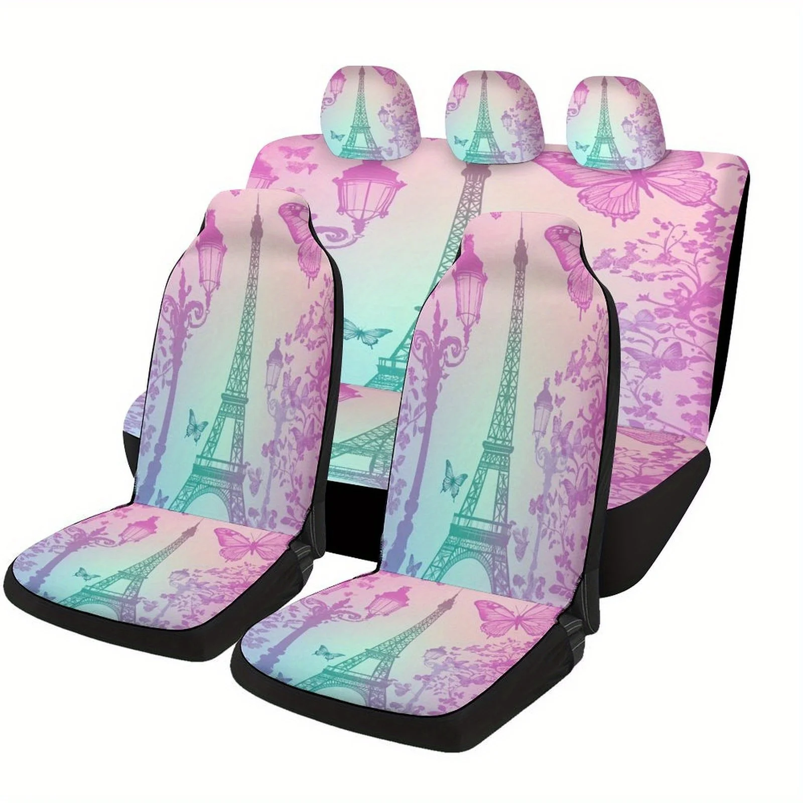 Eiffel Tower Dream Designed Car Seat Covers Set For Most Cars, Fashion Personalized Decorative Car Seat Protector Covers Full Se