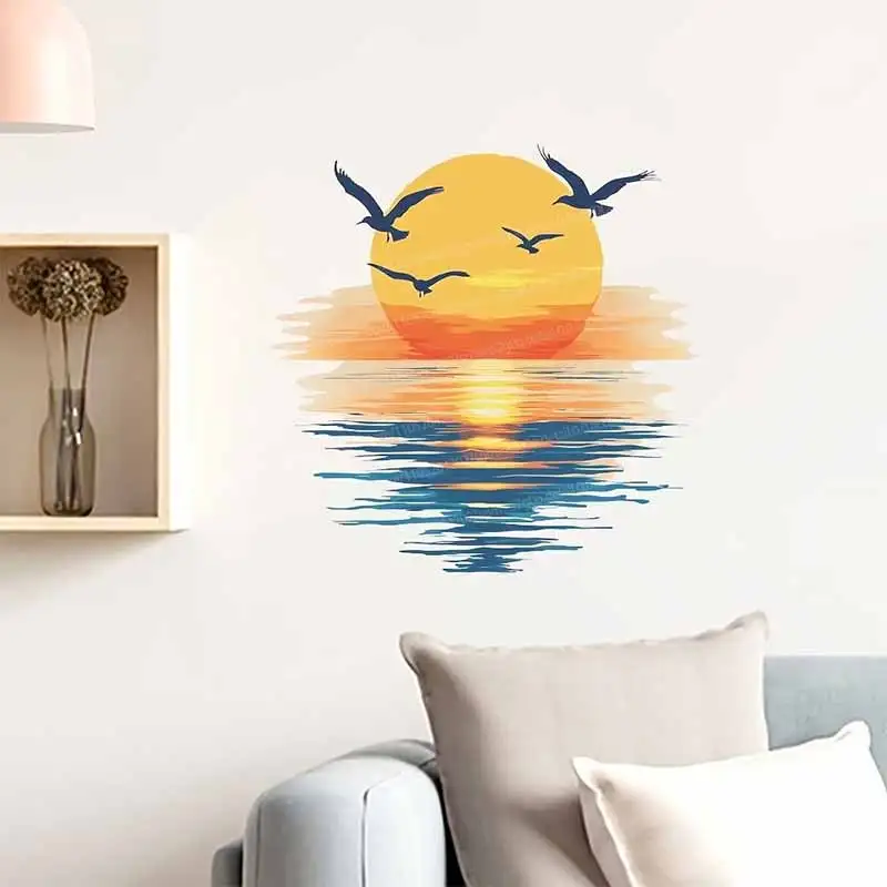 Sunset Landscape Wall Stickers Beautiful Painting Living Room Sofa Background Home Decor Room Art Decal AA444