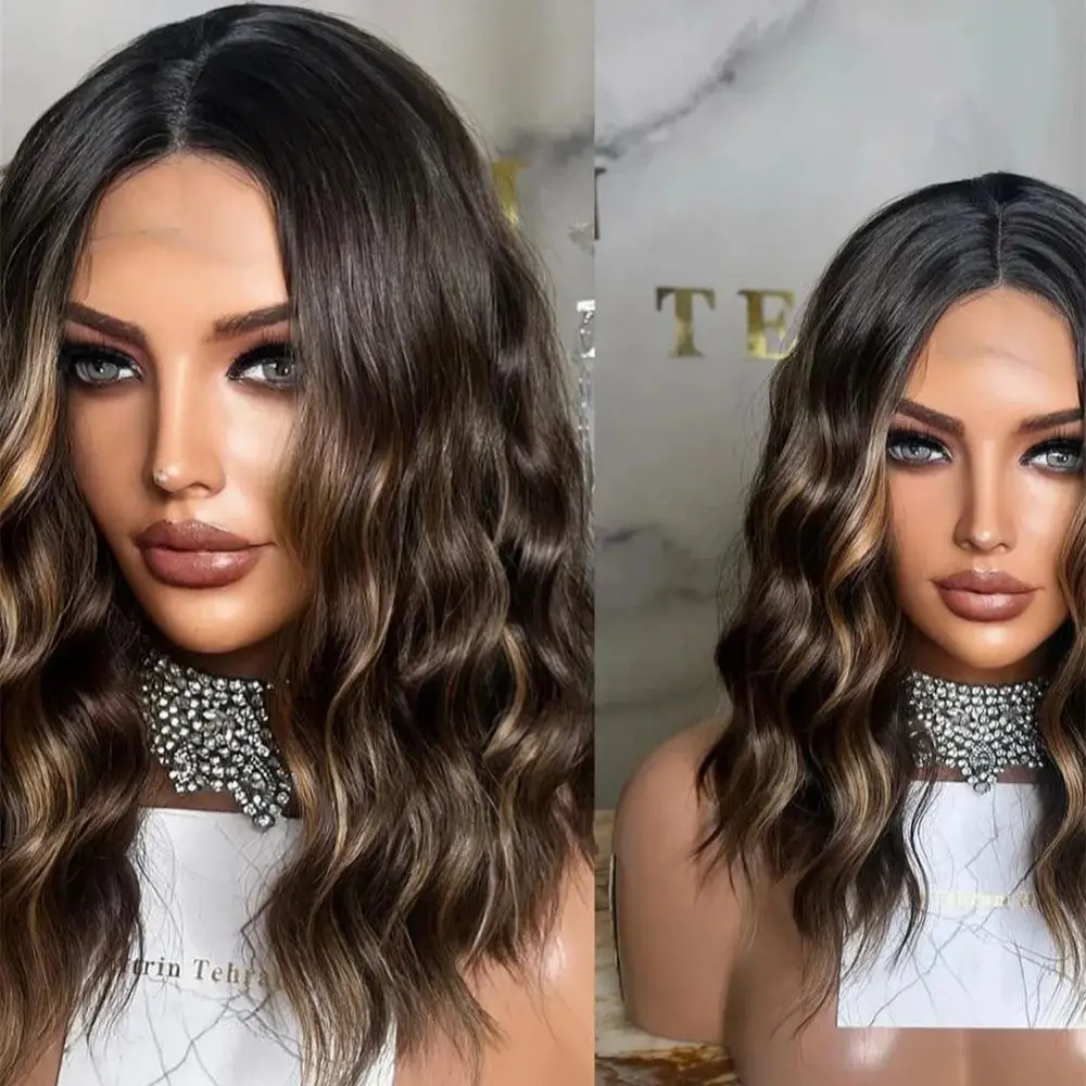 

Deep Wave Human Hair Wig for Women Small Blonde Highlights Lace Front Wig Short Medium European Hair Raw Hairs Glueless Wig