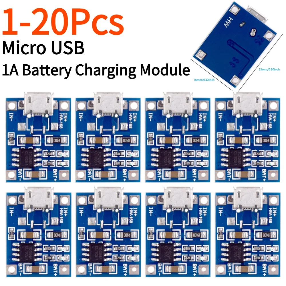 1-20Pcs Micro USB DC4.5-5.5V 1A Lithium Battery Charger Module Charging Board With Protection Function Li-ion