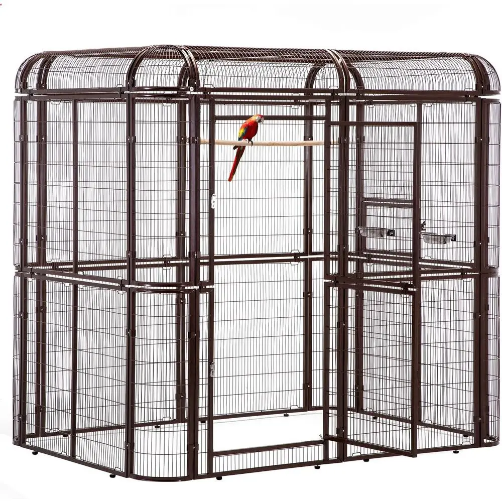 

Sturdy Outdoor Aviary for Large Birds - Heavy Duty Parrot, Conure, Lovebird Cage in Brown