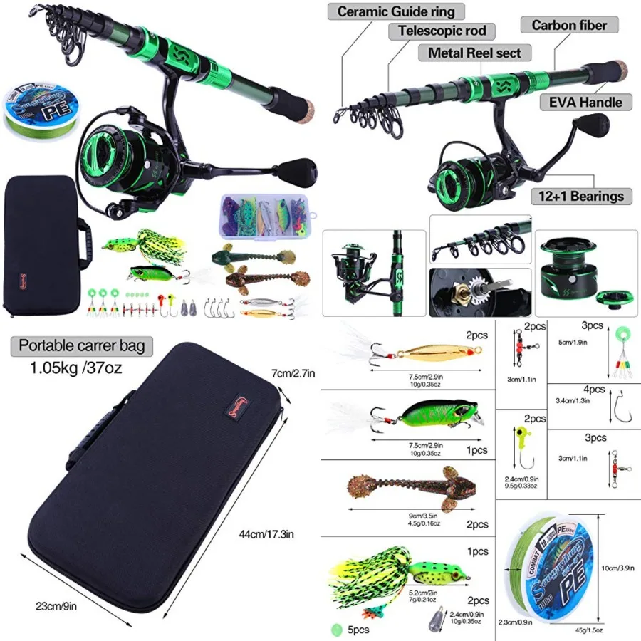 

Fishing Rod and Reel Set Carbon Fiber Telescopic Fishing Rod 12+1BB Spinning Reel with Carry Case for Saltwater Freshwater