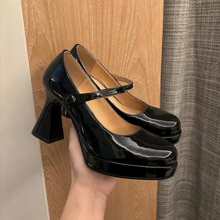 

Gorgeous and Sexy Waterproof Table Mary Jane High-Heeled Single Shoes British Retro Pointed Thin Heel Buckle High Heels