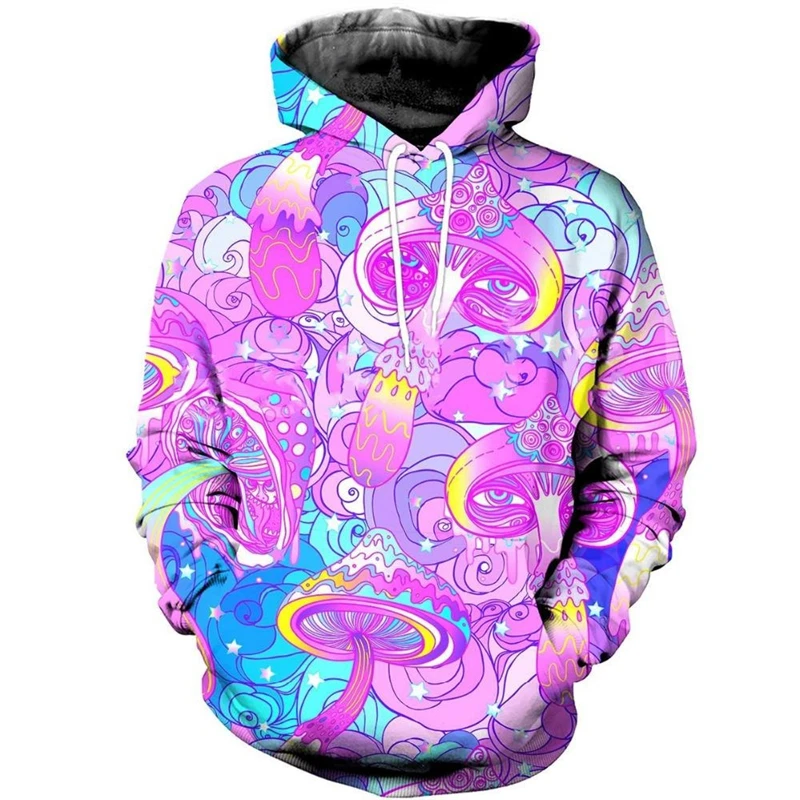 Magic Mushrooms Colorful Hoodie Mens Clothing Casual Pullover Sweatshirt 3D Printed Harajuku Street Personality Oversized Coat