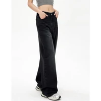 Lady Retro Black Gray High Waist Jeans Pants Women Fashion Straight Leg Denim Trousers Girls Loose Fit Thin Casual Pants - Image 4