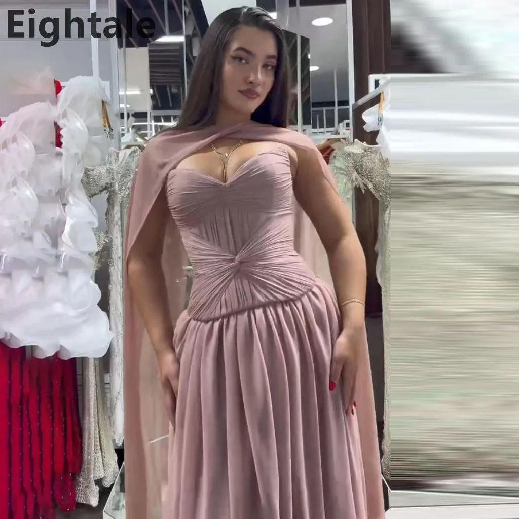 

Eightale 2025 Blush Pink A Line Chiffon Maxi Evening Dress With Wrap Saudi Arabic Prom Dress Dubai Party Gown Customized