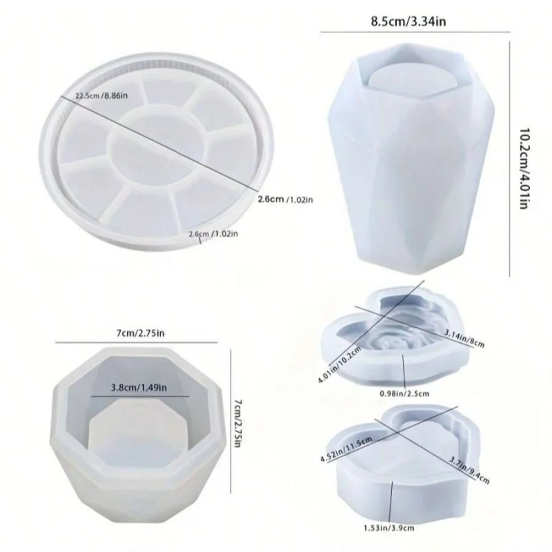 석고 화병, 왁스 양초, 레진 공예 제작용 하트 모양 실리콘 몰드, 5피스 수납 상자 세트, DIY 로맨틱 홈 데코 선물
