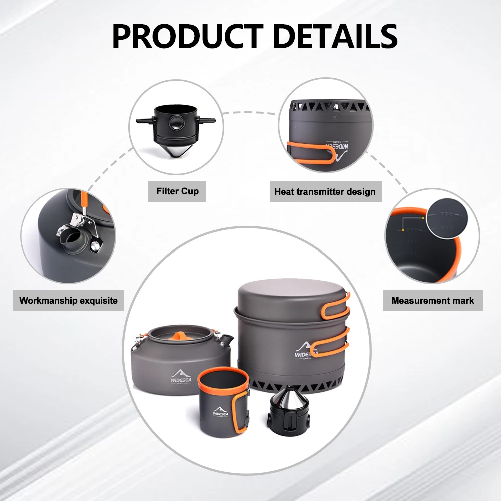 Camping Tableware Outdoor Cookware Set Pots Tourist kettle coffee cup filte Kitchen Equipment Gear Utensils Hiking Picnic Travel view 6