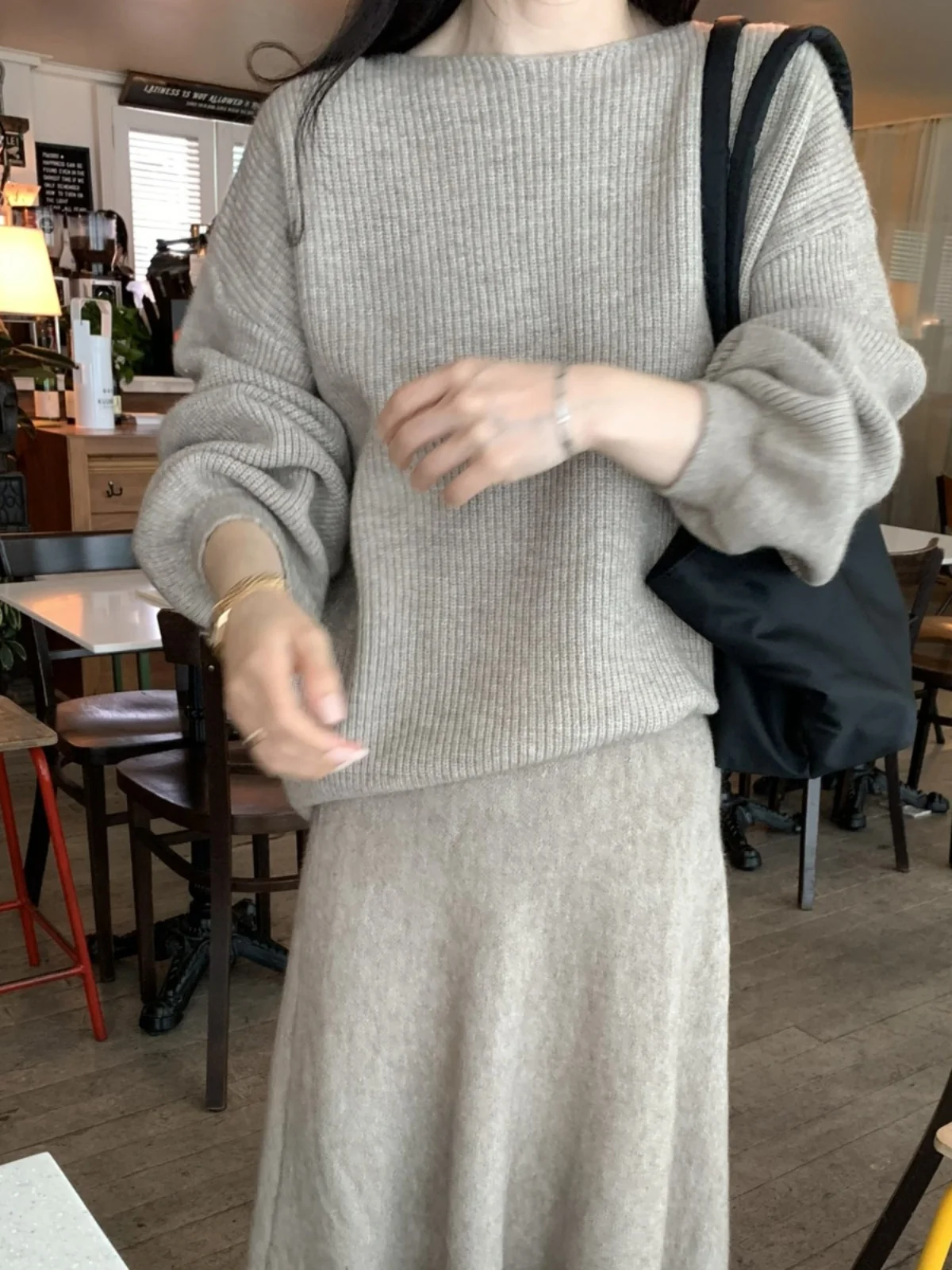 Gonna snellente a vita alta Faion invernale e maglione lavorato a maglia Set da due pezzi da donna Comodo pigre Sle Premium Feel