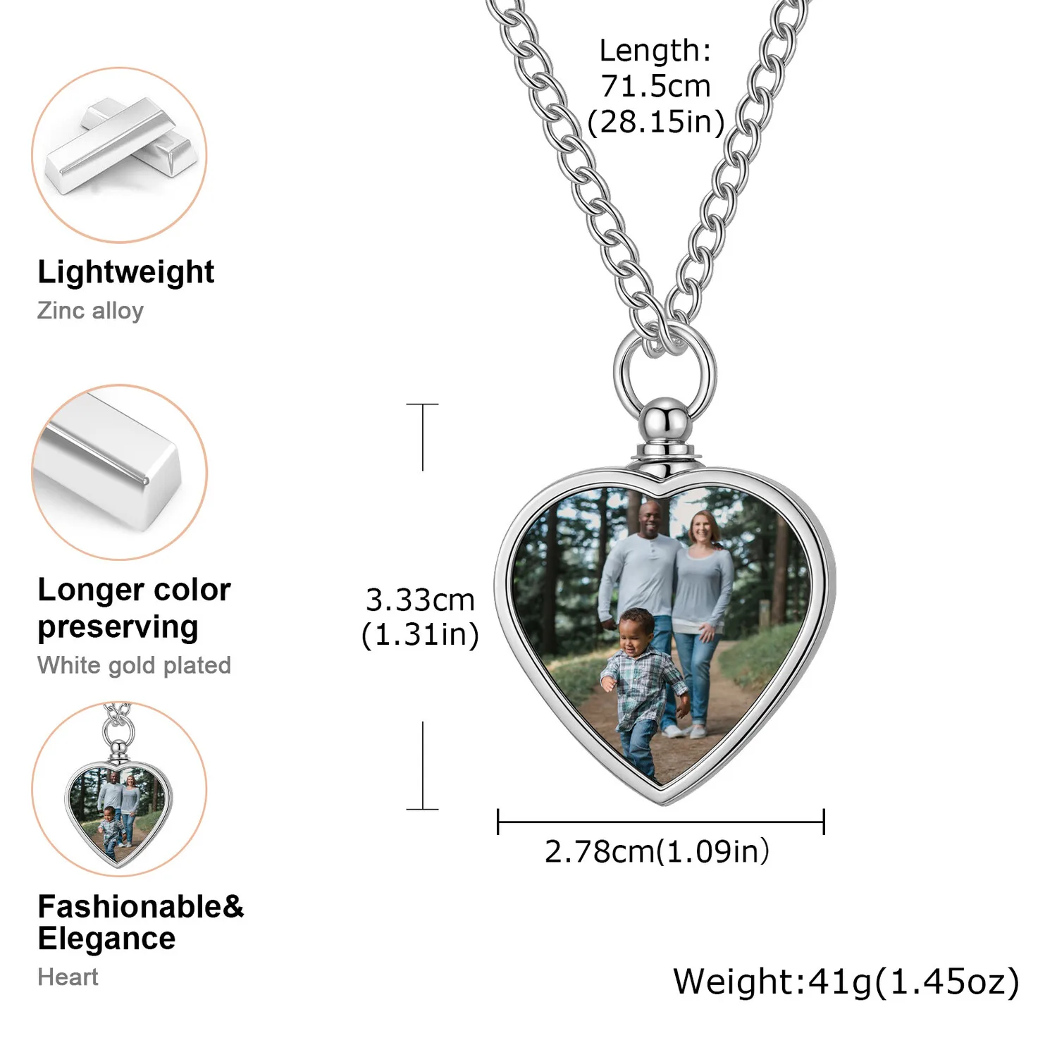 Vnox Free Photo القلائد المخصصة للنساء والرجال، قلادة جرة القلب مع مجموعة ملء القمع، مجوهرات تذكارية 71.5 سم