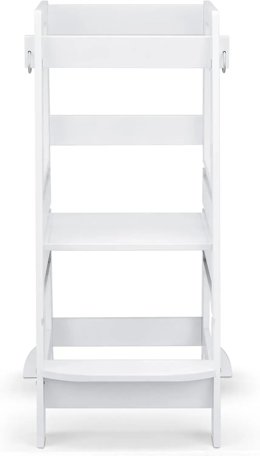 Bamboo Toddler Kitchen Step Stool White Helper Standing Tower Height Adjustable with Anti-Slip Protection for Kids Kitche