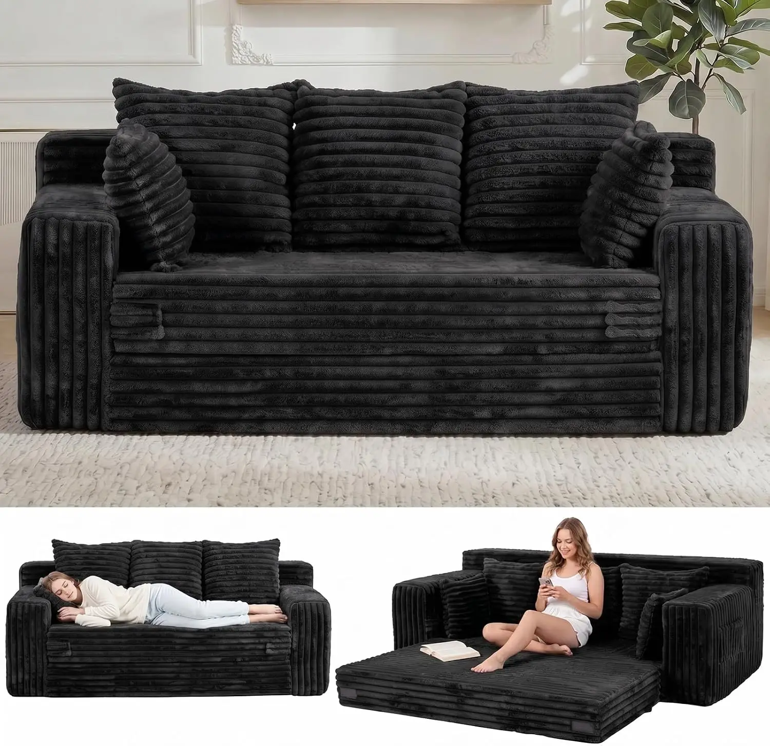 3-in-1 Convertible Sleeper Sofa Bed, 70