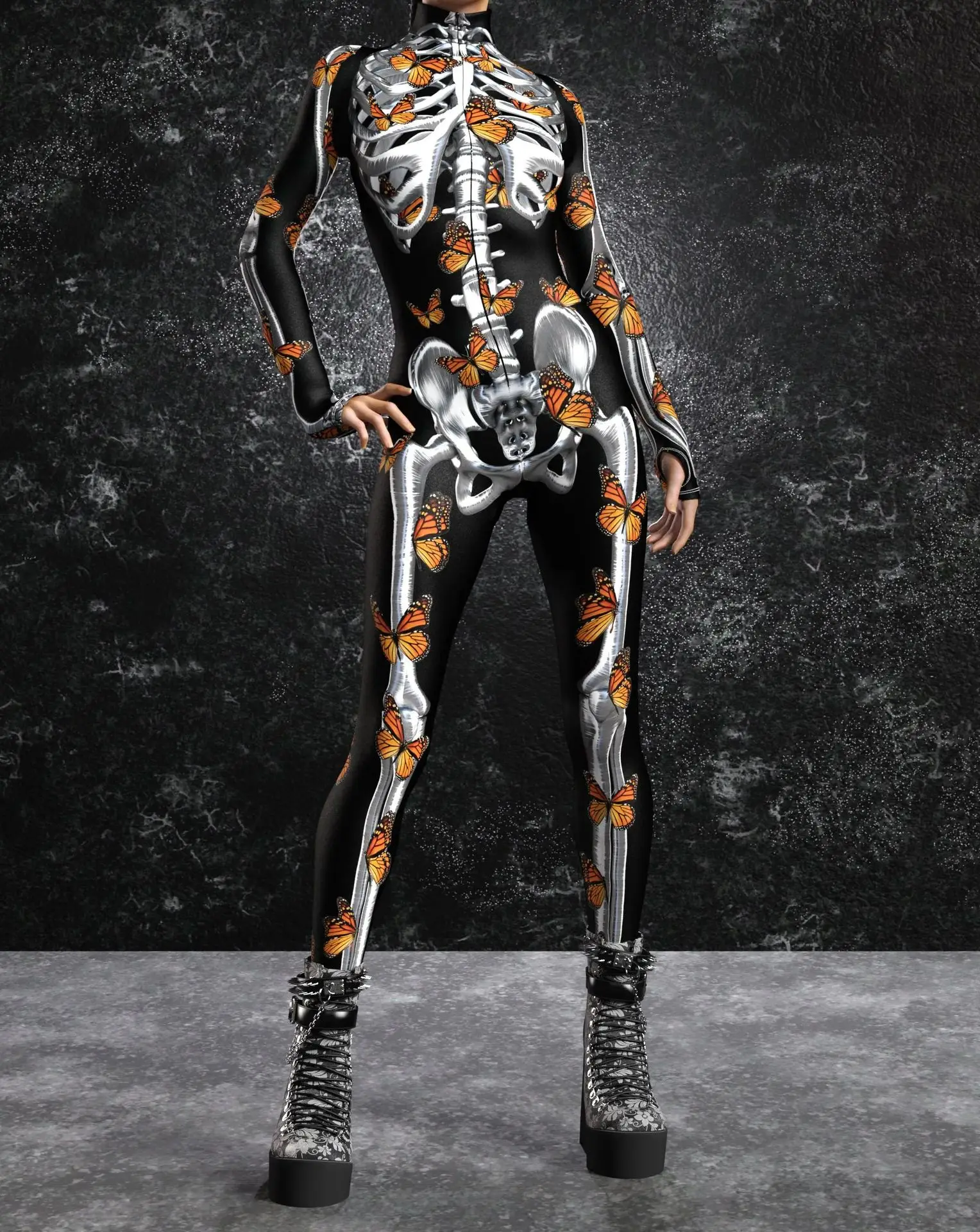 Halloween-Horror-Party Damen Sexy Mehrfarbiger Totenkopf-Print Jumpsuit Kleidung für Feiertagspartys, Maskenbälle und Bühnenauftritte – Detail 24