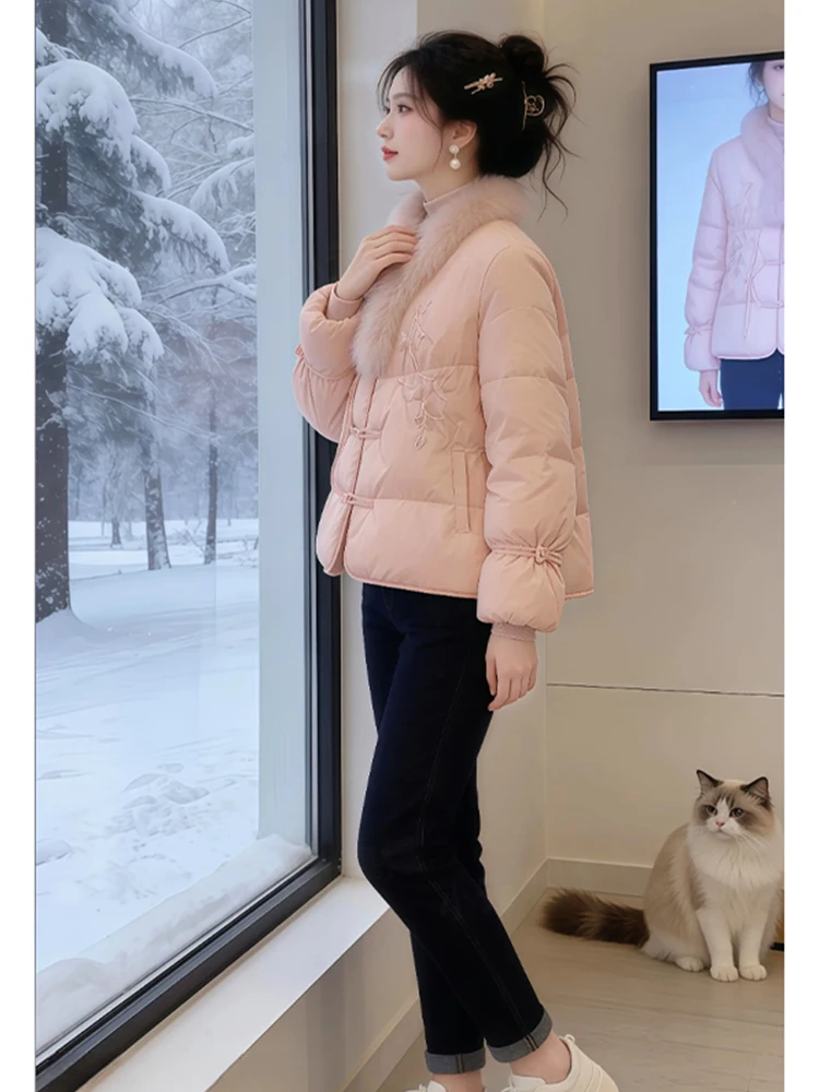 

Модный повседневный хлопковый тюнет с вышивкой, женское зимнее пальто, теплый размер Sli ort, маленькая деталь на пуговицах