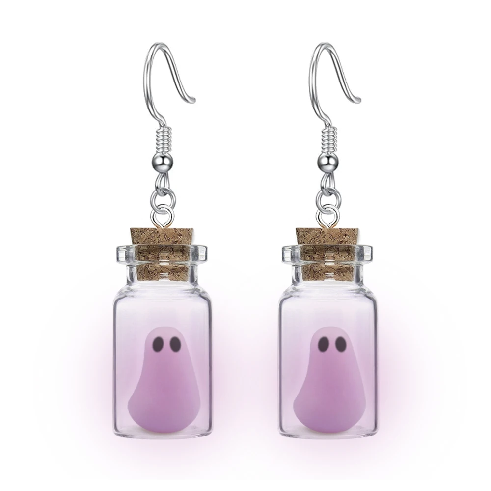 Ghost in Bottle Earrings Glow in the Dark Ghost Dangle Earrings Luminous Halloween Jewelry for Women and Girl image 5