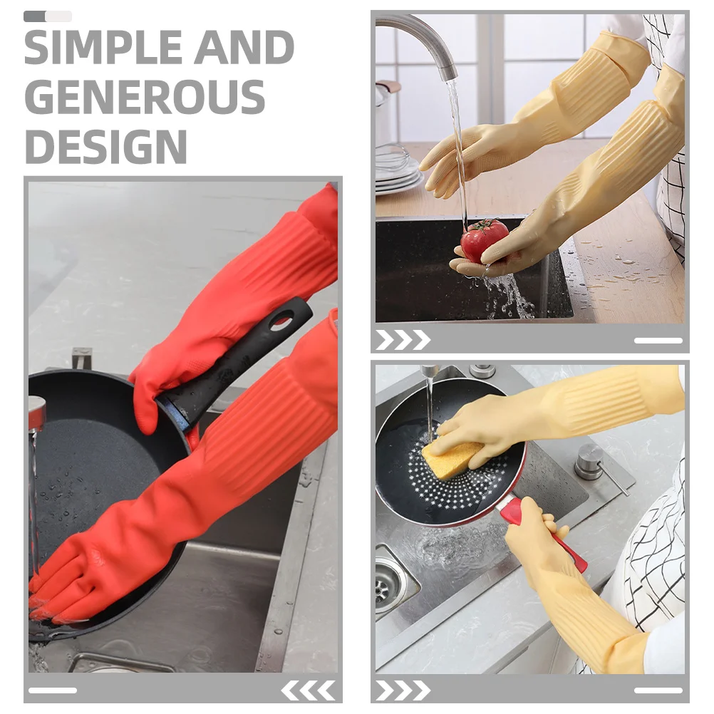 

2Pairs Reusable Latex Dishwashing Gloves Anti-Slip Cleaning Gloves Hand Protection for Household Use