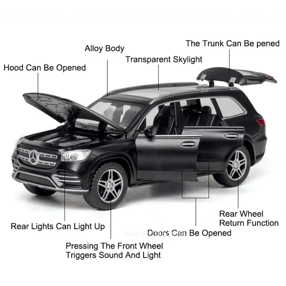 Modelo de aleación 1:32 C260L GLS580 SUV, juguetes en miniatura fundidos a presión, coche de 6 puertas, sonido abierto, luz, neumáticos de goma, vehículo, regalo para niños