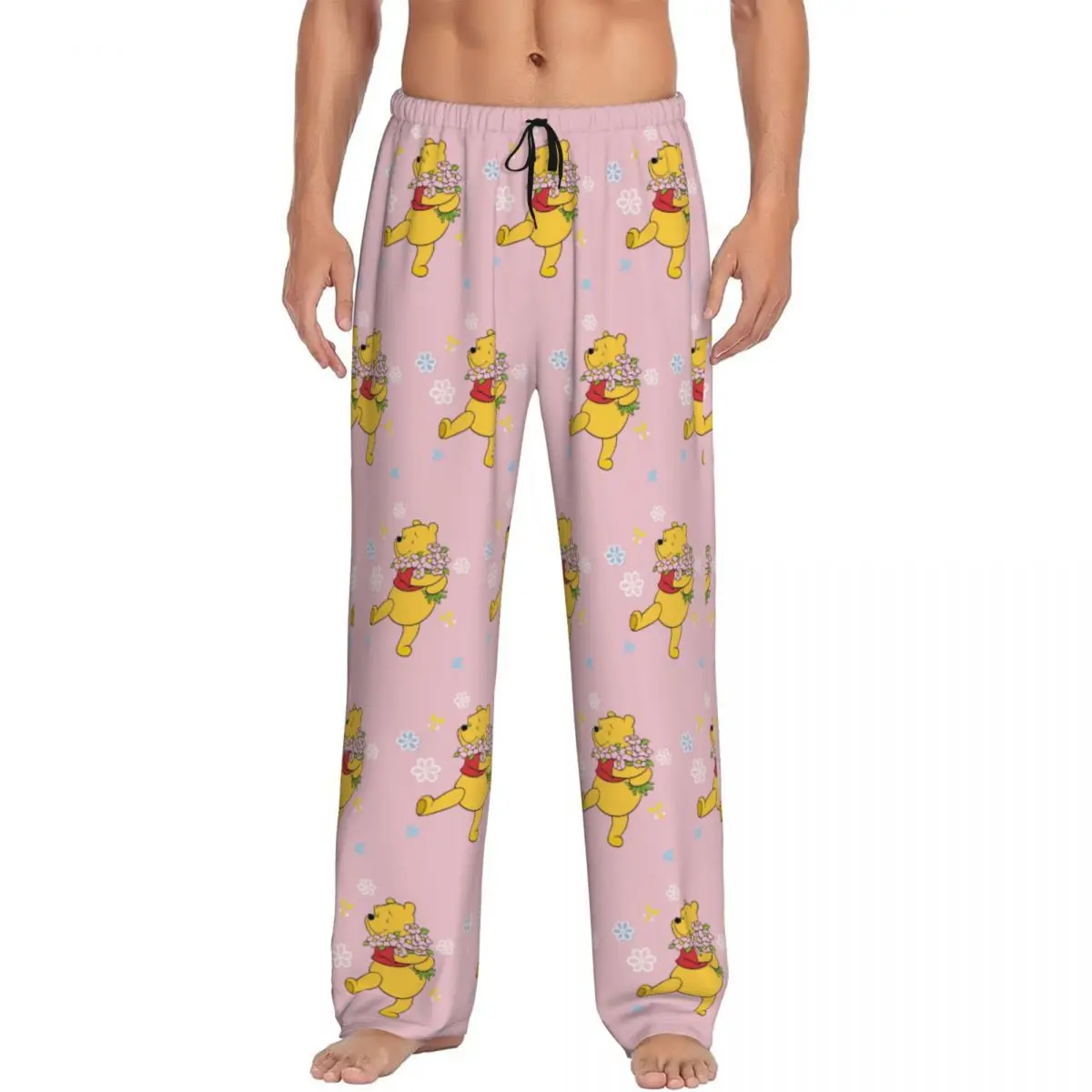 Custom Winnie The Pooh Pajama Pants for Men Cute Cartoon Lounge Sleep Stretch Sleepwear Bottoms with Pockets